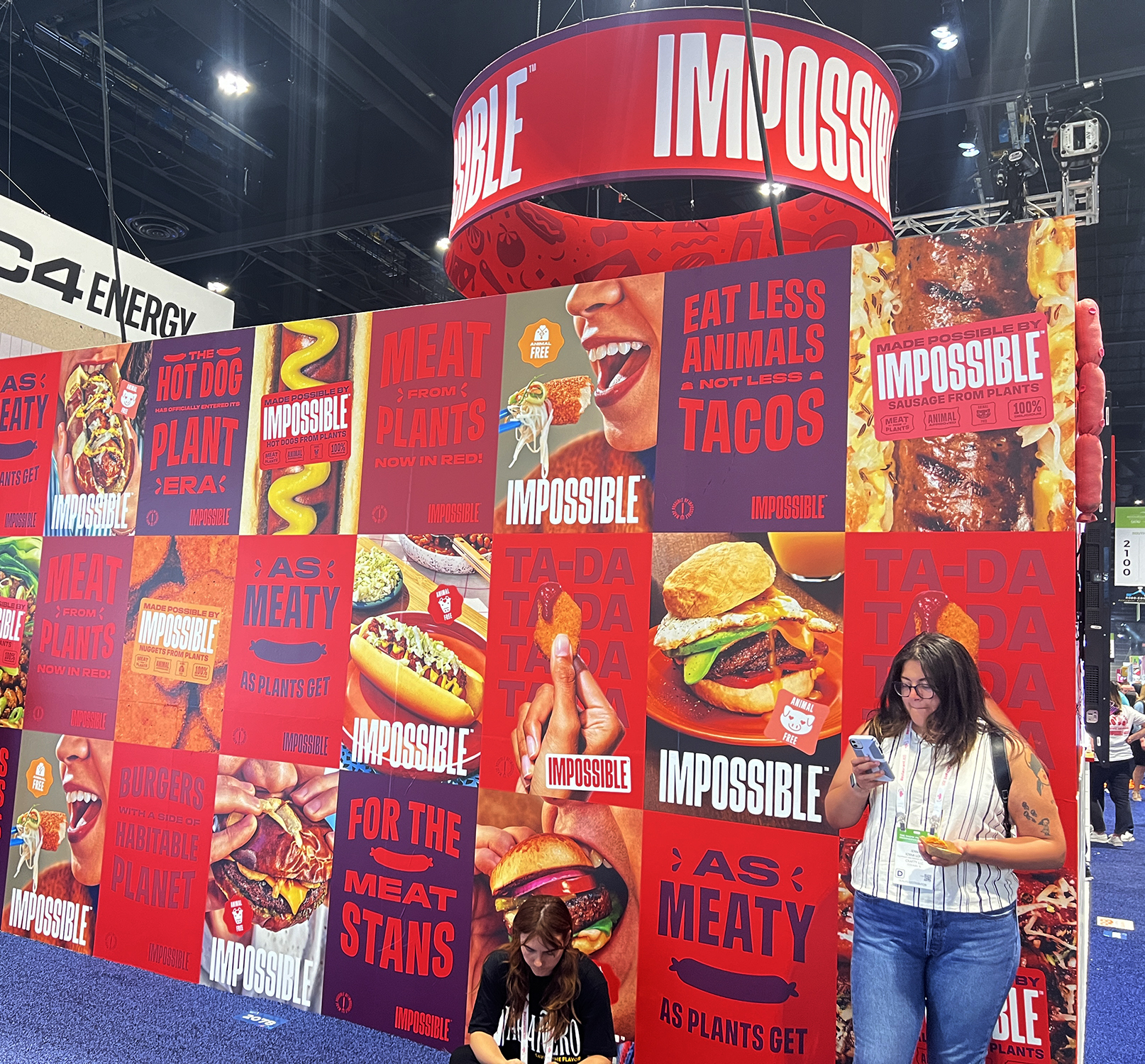 Collage of plant based items on the Impossible brand tradeshow display
