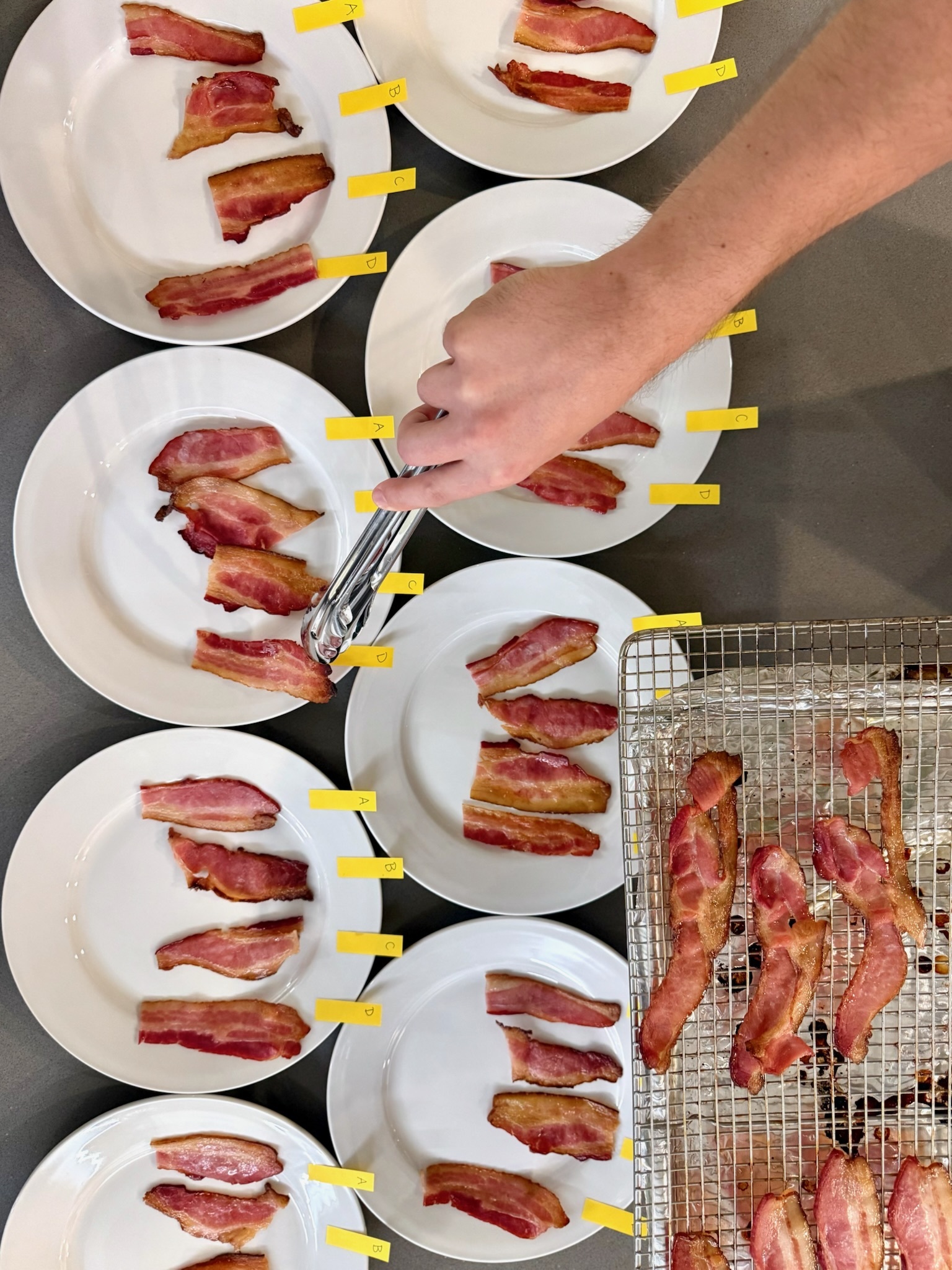 Slices of bacon on plates